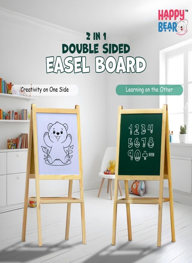 HAPPY BEAR لوحة رسم خشبية بيضاء 2 في 1 من هابي بير، قابلة للمسح الجاف والكتاب عليها، مع قلم تحديد وممسحة وطباشير | لوحة رسم قائمة للأطفال | لوحة كتابة للأطفال | ارتفاع 40 سم × طول 79 سم | لعبة تعليمية - Image 5